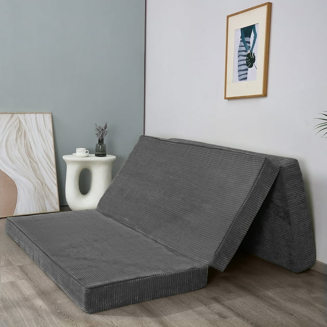 MAXYOYO 4 inch Folding Corduroy Mattress, Tri Fold Floor Mattress 10cm