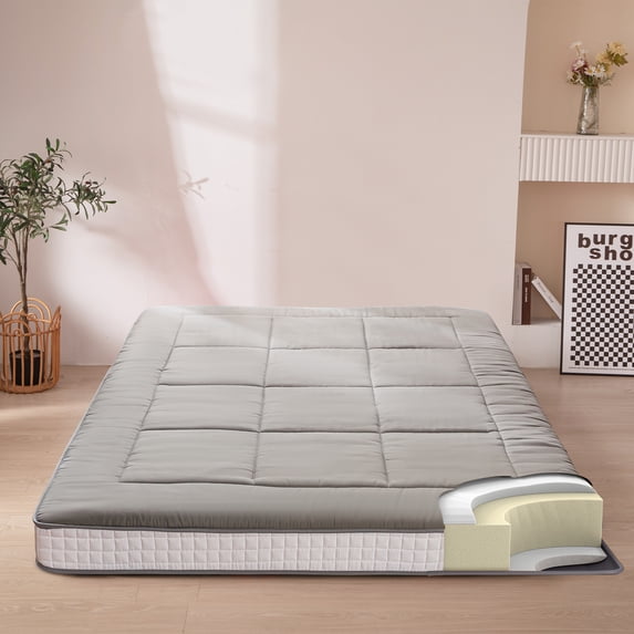 MAXYOYO 6" Extra Thick Floor Futon Mattress, Foldable Mattress Tatami Pad Floor Mattress for Adults Floor Bed Roll Up Mattress Guest Mattress,Dark Grey,Full