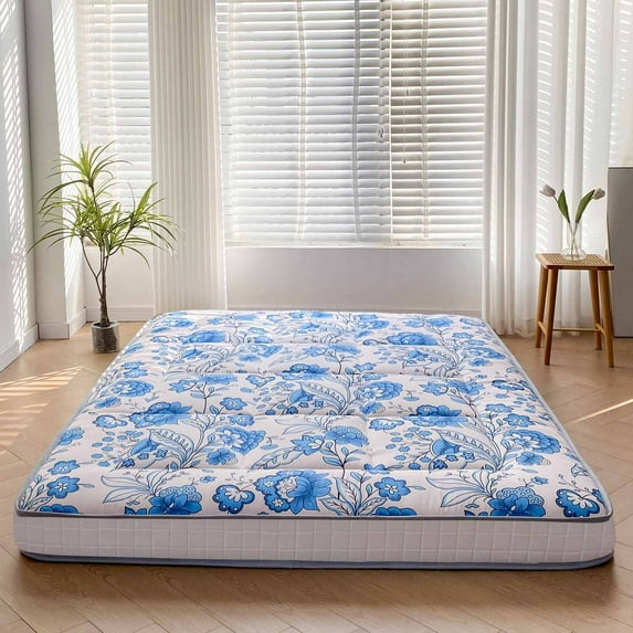 MAXYOYO 6" Extra Thick Futon Mattress,Tatami Pad Floor Mattress for Adults Guest Mattress,Blue Flower,Twin