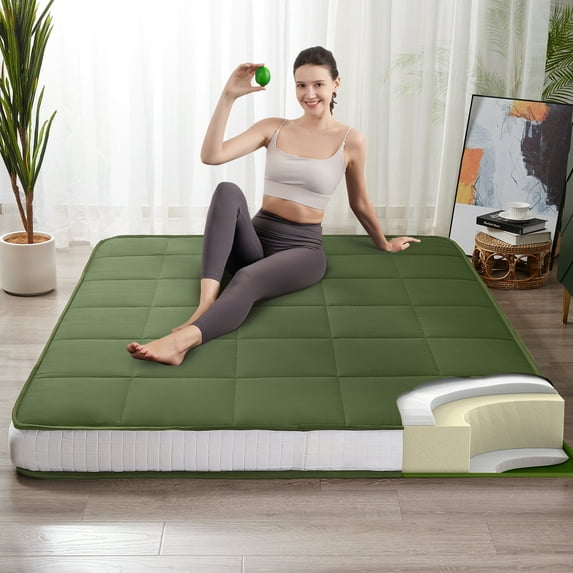 MAXYOYO 6" Extra Thick Japanese Floor Mattress Futon Mattress, Foldable Mattress Tatami Pad Floor Mattress for Adults Floor Bed Roll Up Mattress Guest Mattress Camping Mattress,Green,Twin