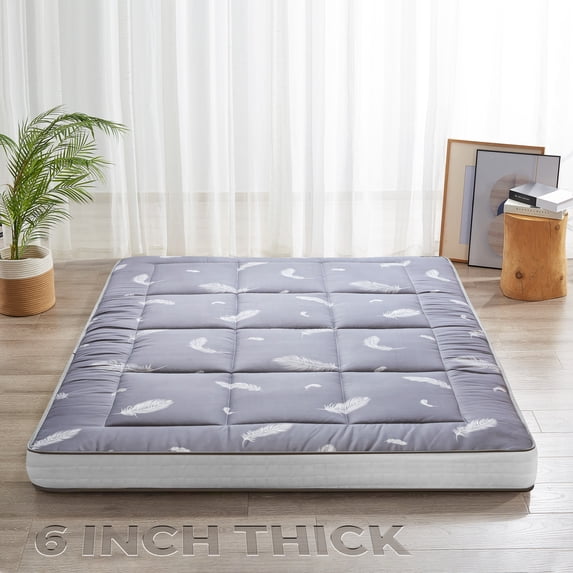 MAXYOYO 6" Extra Thick Japanese Floor Mattress Futon Mattress, Foldable Mattress Tatami Pad Floor Mattress for Adults Floor Bed Roll Up Mattress Guest Mattress Camping Mattress,Grey Feather,Twin