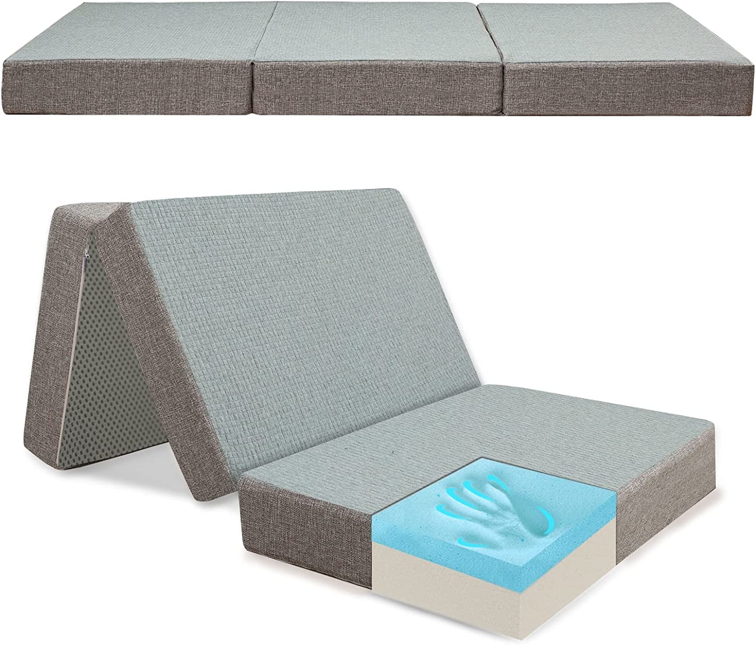 MAXYOYO 6 Inch Memory Foam Trifold Mattress, Portable & Foldable