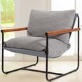 thumbnail image 1 of MAXYOYO Accent Chair,Sherpa Armchair for Living Room,Wooden Armrests Mid Century Modern Bedroom Reading Chair,Metal Frame Decorative Chair,Grey, 1 of 7