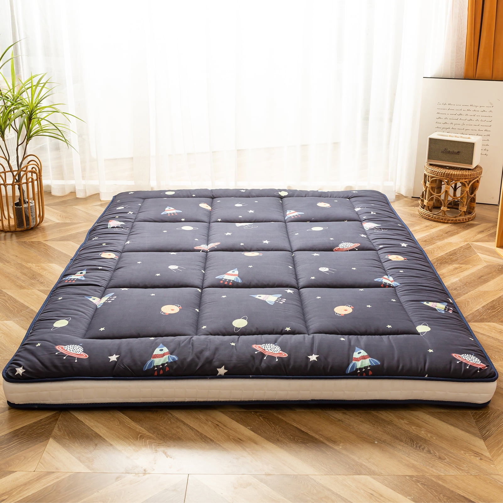 Leinuosen Japanese Floor Mattress Cow Print Futon Mattress Twin Thicken  Tatami Mat Couch Sleeping Pad Foldable Roll up Bed Mattress with Portable