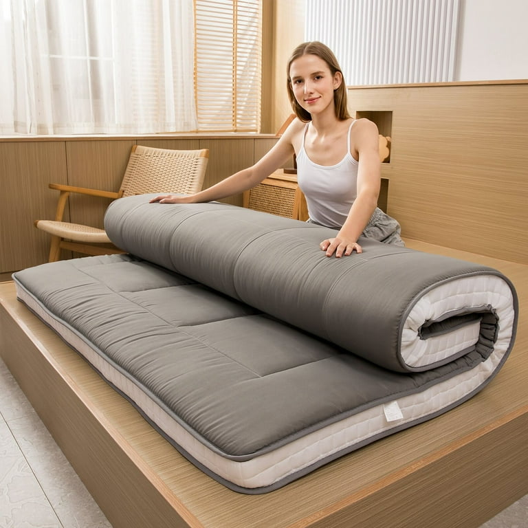 MAXYOYO Floor Futon Mattress Padded Quilted Mattress Topper Extra Thick Folding Dark Grey Full Walmart