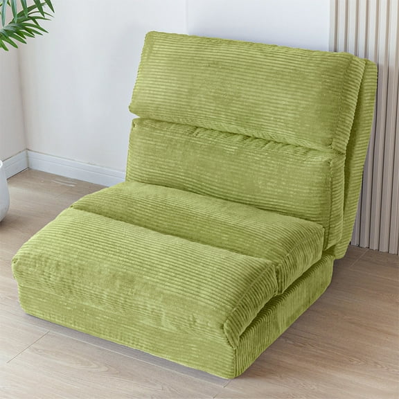 MAXYOYO Fluffy Soft Bean Bag Sofa Bed,Extra Thick Adult Floor Mattress with Washable Soft Faux Fur Cover,Folding sofa bed for Bedroom Living Room,Green,Single