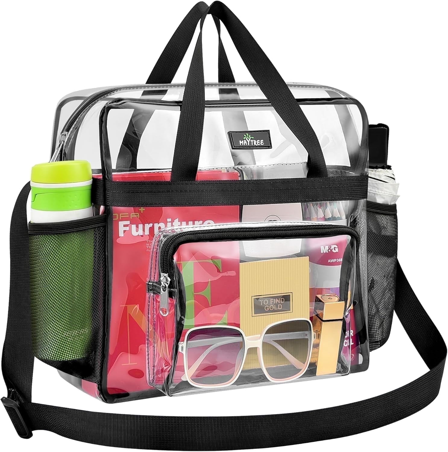 MAY TREE, Clear Bag for Stadium Events, 12x6x12 inches, Black - Walmart.com