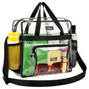 MAY TREE Clear Bag for Stadium Events, 12×6×12 Clear Tote Bag with Adjustable Strap for Sports Work Festival Concert - Black