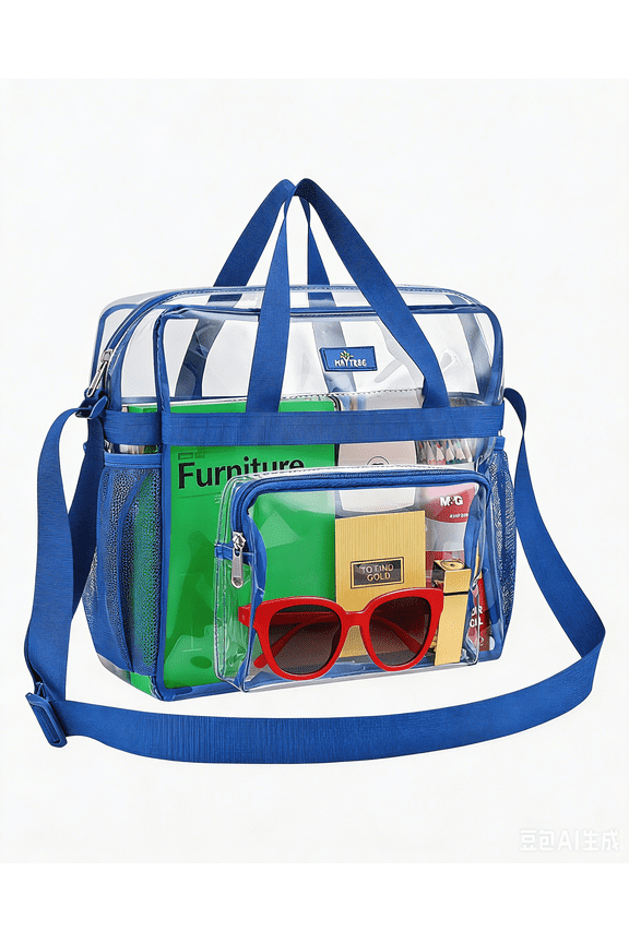 Clear Bag for Stadium Events, 12×6×12 Clear Tote Bag with Adjustable Strap for Sports Work Festival Concert - Blue