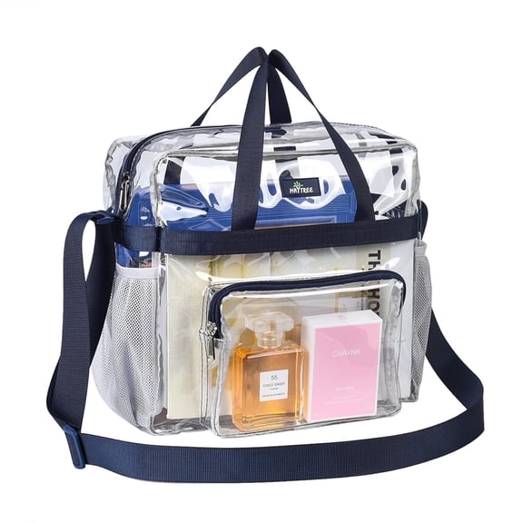 MAY TREE Clear Bag for Stadium Events, 12×6×12 Clear Tote Bag with Adjustable Strap for Sports Work Festival Concert - Navy
