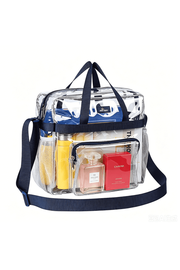 Clear Bag for Stadium Events, 12×6×12 Clear Tote Bag with Adjustable Strap for Sports Work Festival Concert - Navy