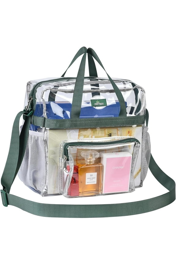 Clear Bag for Stadium Events, 12×6×12 Clear Tote Bag with Adjustable Strap for Sports Work Festival Concert - Green