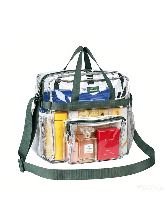 Clear Bag for Stadium Events, 12×6×12 Clear Tote Bag with Adjustable Strap for Sports Work Festival Concert - Green