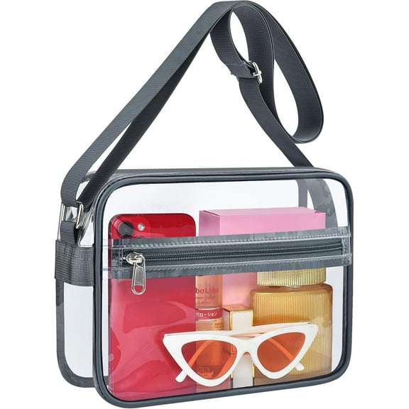 MAY TREE Clear Bag for Stadium Events Clear Messenger Bag for Concerts Sports - Gray