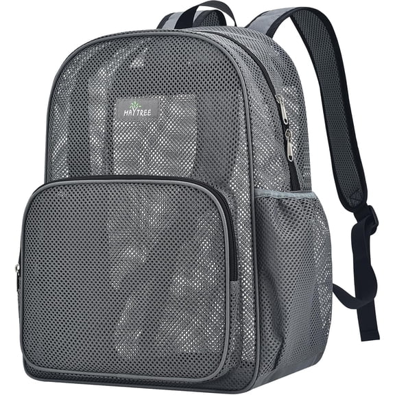 MAY TREE Heavy Duty Mesh Backpack Durable Breathable Bookbag for School Beach Swim Outdoors - Gray
