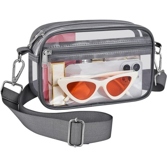 MAY TREE Clear Purse, Clear Handbag with Reinforced Strap, Clear Crossbody Purse for stadium Events Concert Sports Work and Festivals - Gray