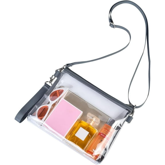 MAY TREE Clear Bag for Stadium Events Clear Purse with Removable Straps for Work Sports and Concert, Gray