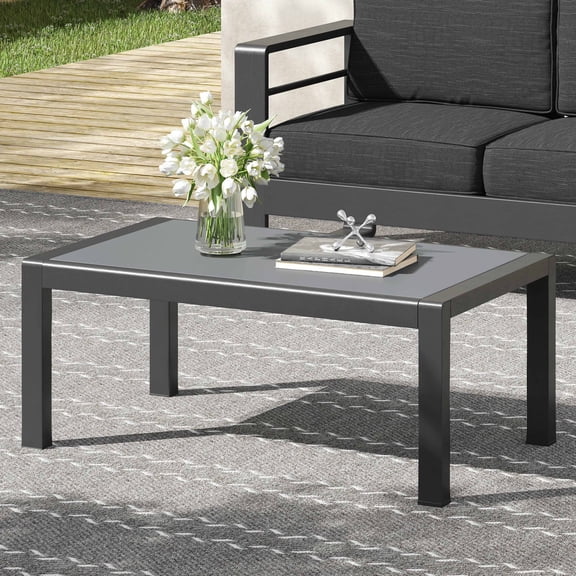 MAYA BAY KD Coffee Table: Grey Aluminum, 39.4" Modern Minimalist Rectangular Table for Living Room, Patio, Indoor/Outdoor Use. Durable & Lightweight.