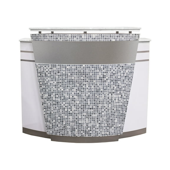 MAYAKOBA NAPA Reception Desk Curve Table with Marble Top, Office Restaurant Beauty Spa Salon Furniture, Luxe White/Silver Accents