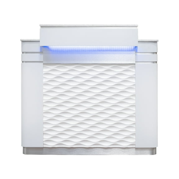 MAYAKOBA NAPA Reception Desk Square Table with LED Light and Marble Top, Office Restaurant Beauty Spa Salon Furniture, Luxe White/Silver Accents
