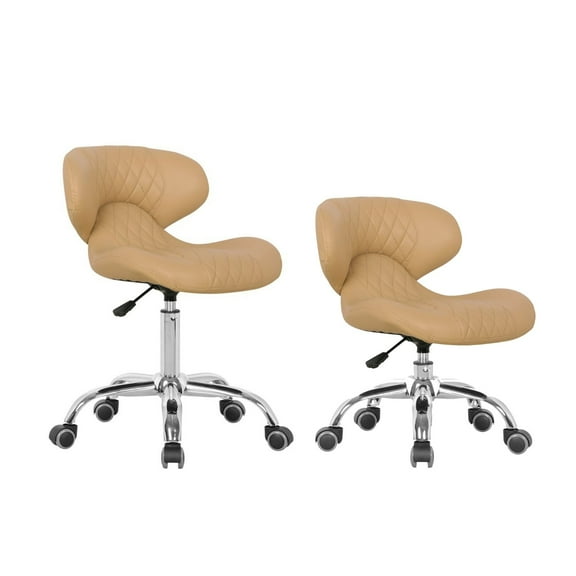 MAYAKOBA Set of 2 Nail Salon Pedicure Stool HugoII Pedicure Chair Short Adjustable Comfort Pneumatic Pump Salon Furniture & Equipment, Cream Diamond