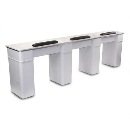 MAYAKOBA Sonoma Triple Manicure Table, Nail Station for Beauty Salon Furniture & Equipment, Marble Top, Modern White/Silver