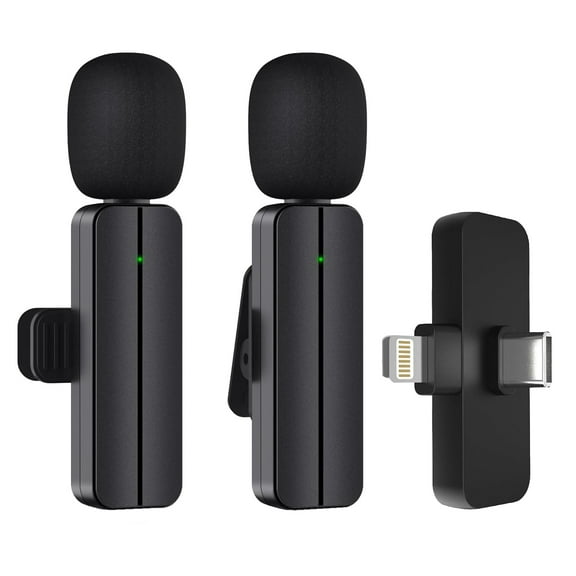 MAYBESTA Plug-Play Wireless Lavalier Microphones with Auto Sync Noise Reduction for iPhone iPad Android - 2 Clip-on Lapel Mini Mics for Youtube Podcast Interview Vlog Livestreaming