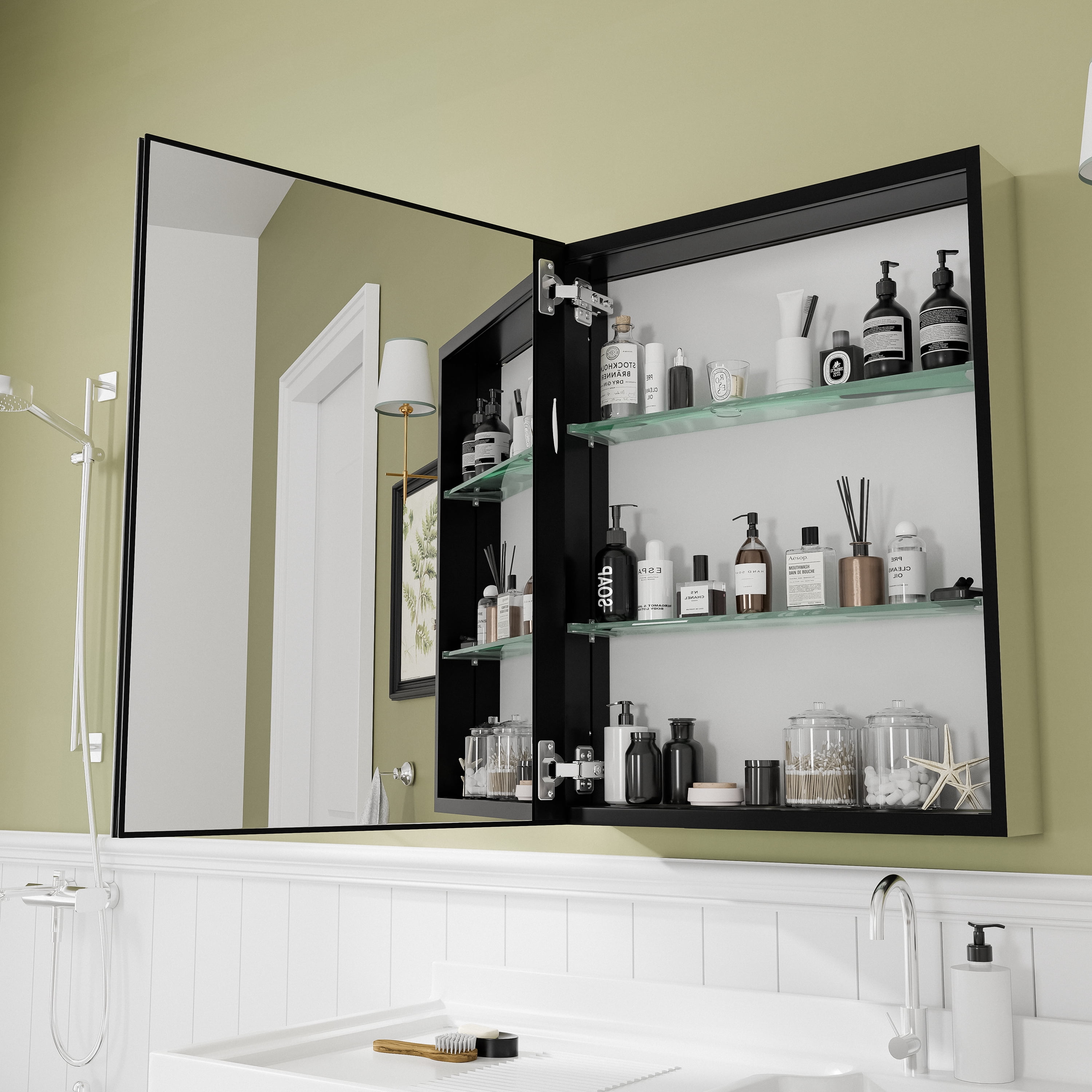 MAYEERTY 11"×8" Model C Black Iron Rectangular Mirror Cabinet Rounded Corners, Bathroom Storage for Bathroom