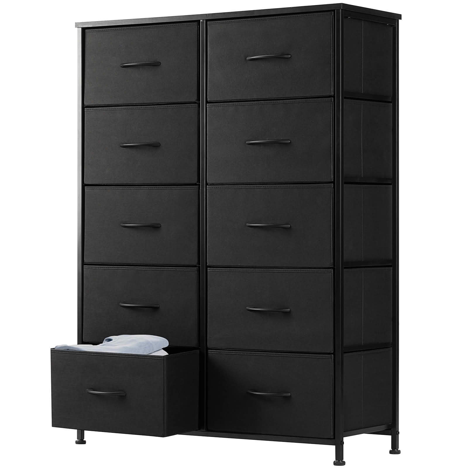 MAYEERTY 10-Drawer Tall Fabric Storage Tower Dresser with Wooden Top, Steel Frame Organizer Cabinet for Nursery Bedroom Closet Entryway