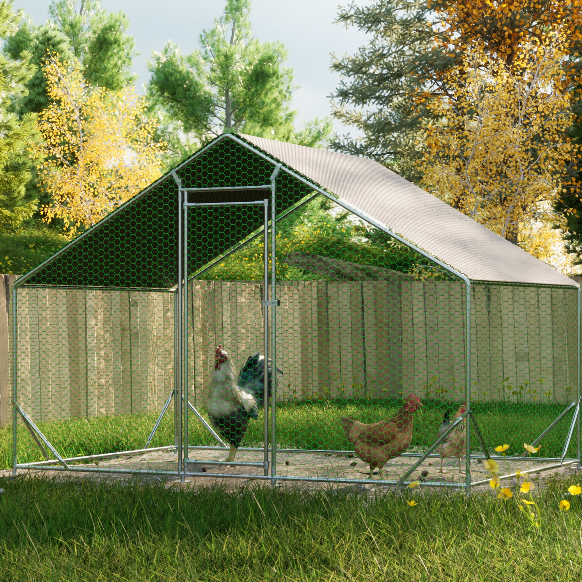 MAYEERTY 10'x6.6'x6.6' Walk-in Metal Chicken Coop, UV&Waterproof Cover, Predator-Proof Poultry Cage for Backyard/Farm