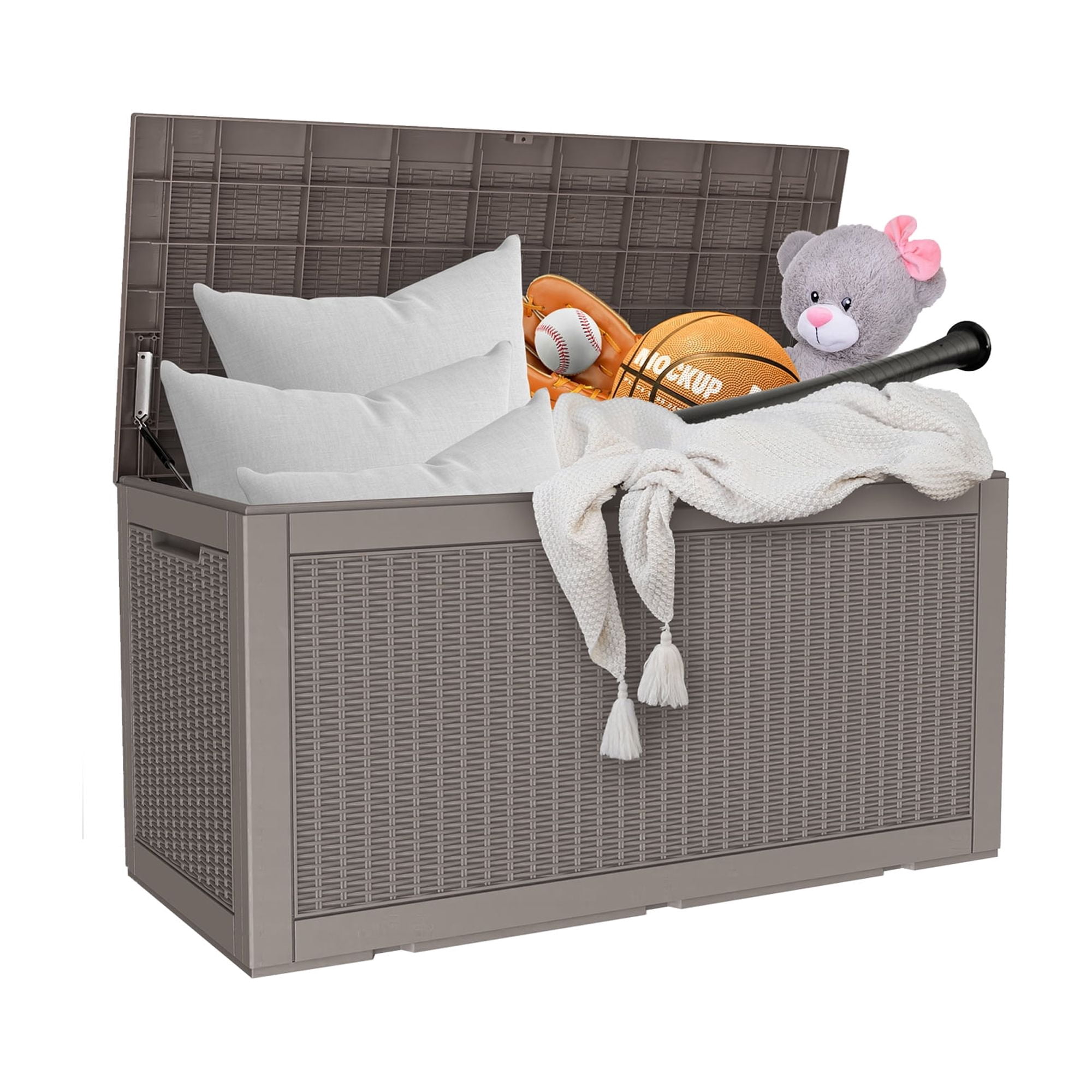MAYEERTY 100 Gallon Outdoor Deck Box, Large Capacity Storage Box for Patio Furniture Cushions, Pillow Outdoor Indoor, Light Brown