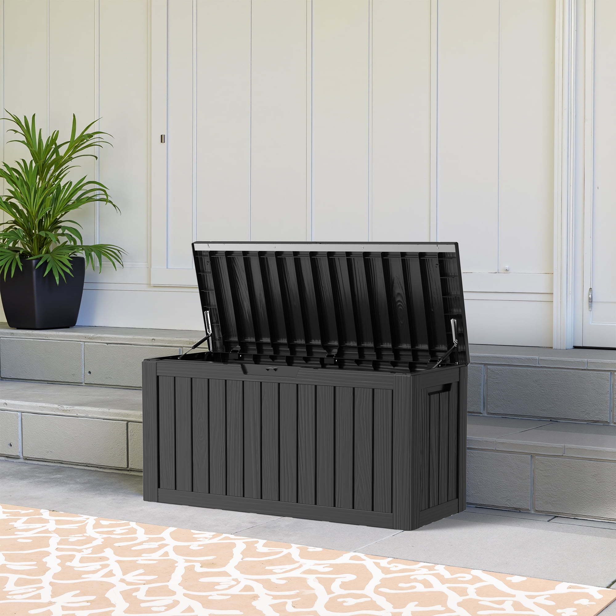 MAYEERTY 100 Gallon Outdoor Deck Box, Large Capacity Storage Box for Patio Furniture Cushions, Pillow with Wheels, Black