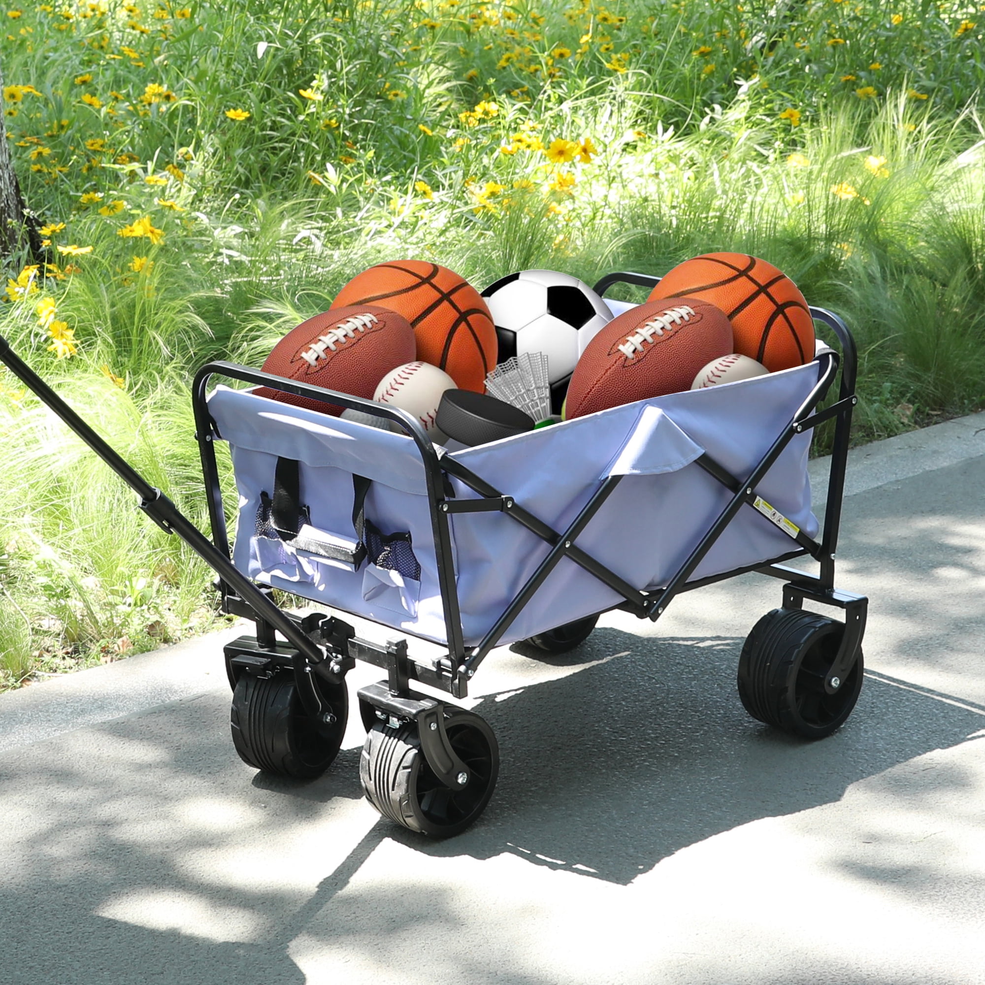 MAYEERTY 100L Collapsible Beach Wagon Cart, 220Lbs Heavy Duty Foldable Cart with Big All-Terrain Wheels for Sand Garden Camping