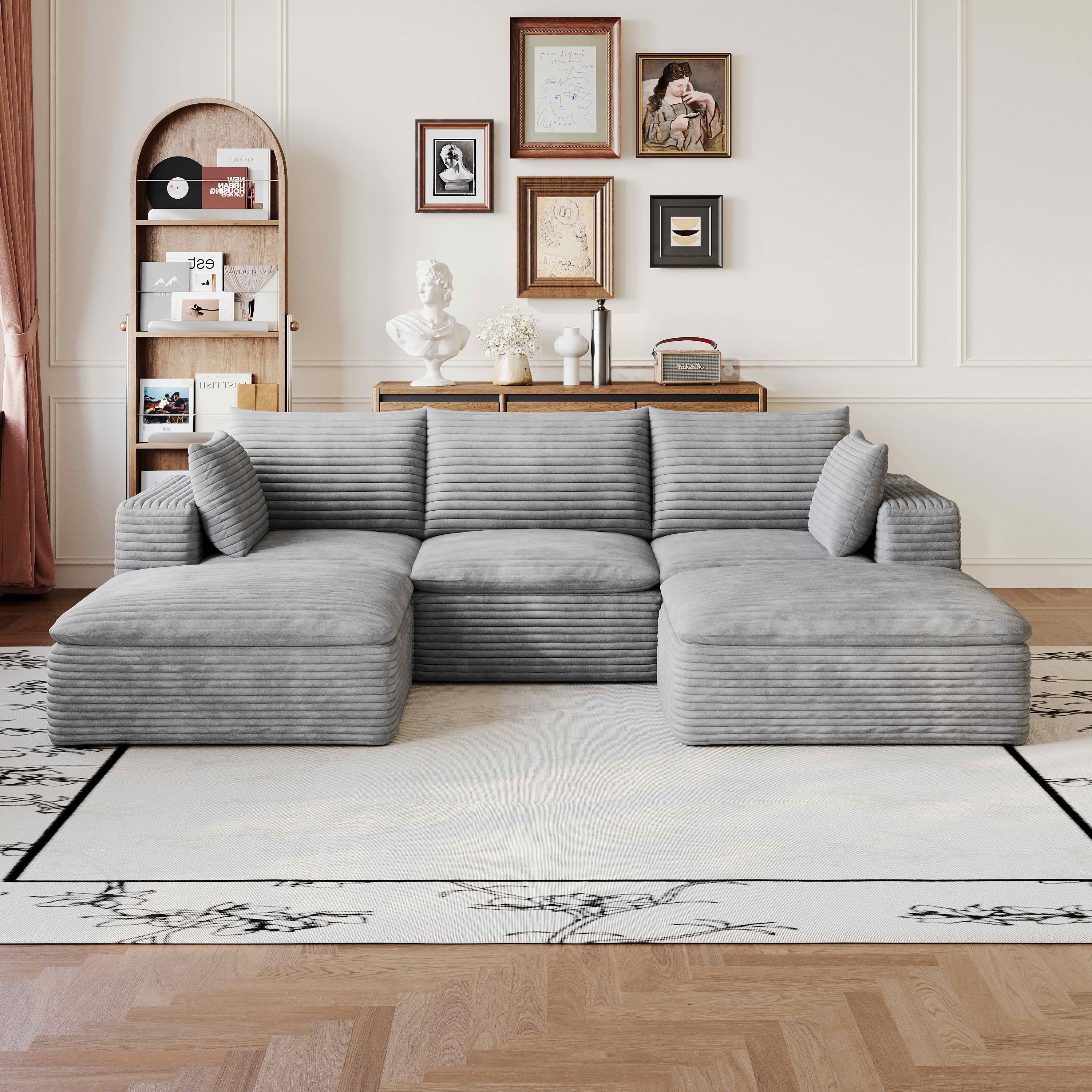 MAYEERTY 102.4 Inch Cloud Modular Sofa, Corduroy Deep Seat Couch with Double‑Layer Removable Cushions, No‑Assembly DIY Combination Sponge Sofa for Living Room Bedroom Conference Room Apartment