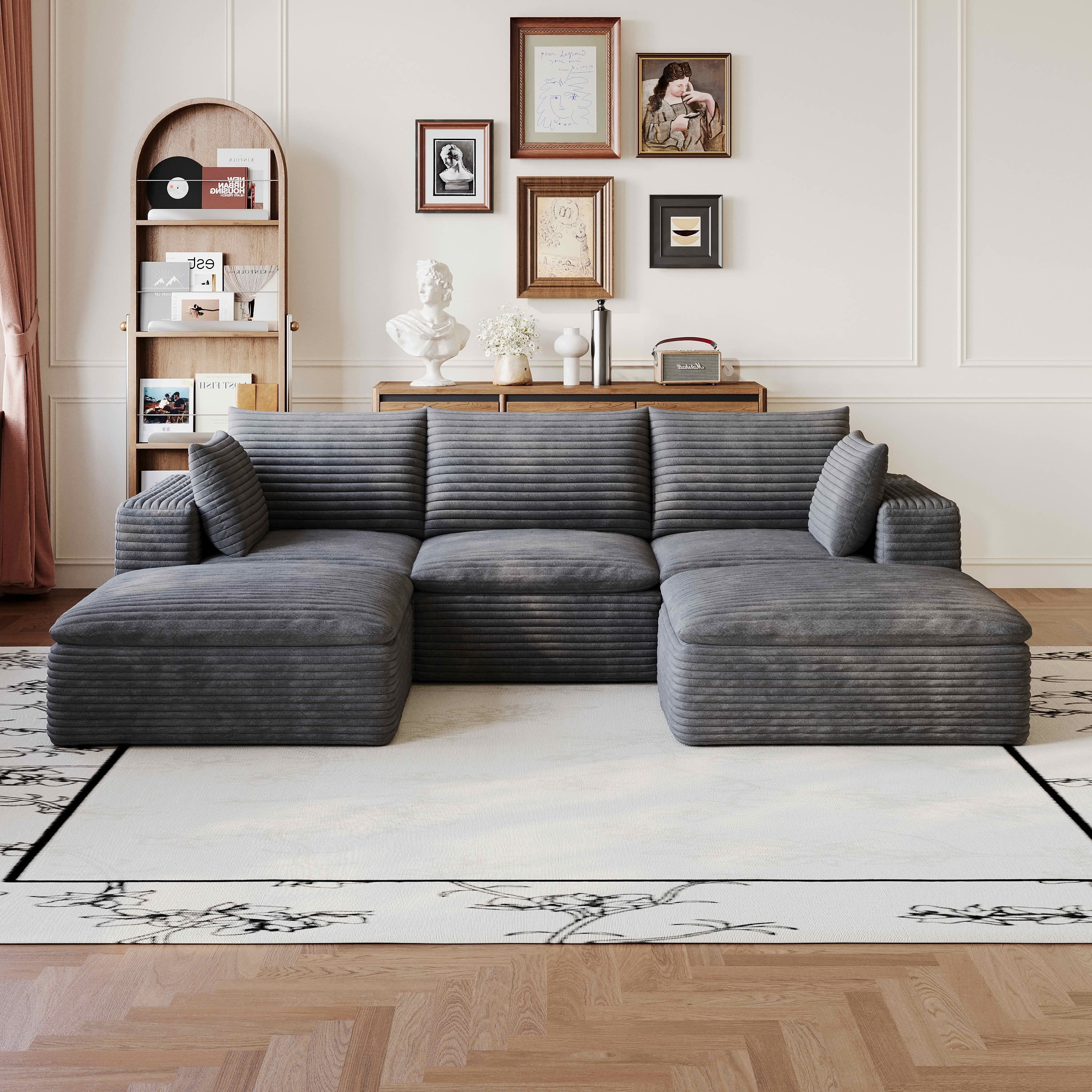 MAYEERTY 102.4 Inch Cloud Modular Sofa, Corduroy Deep Seat Couch with Double‑Layer Removable Cushions, No‑Assembly DIY Combination Sponge Sofa for Living Room Bedroom Conference Room Apartment