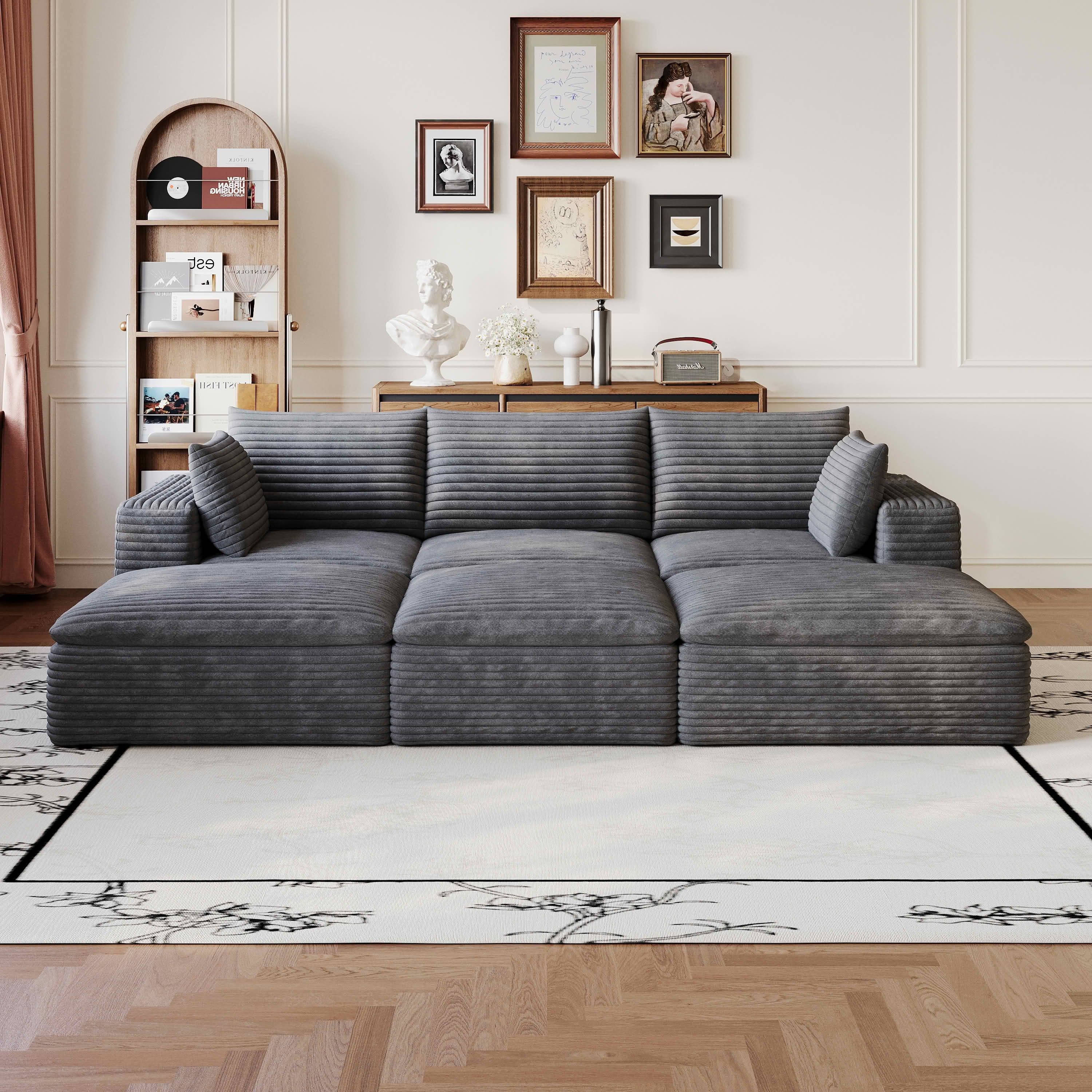 MAYEERTY 102.4 Inch Cloud Modular Sofa, Corduroy Deep Seat Couch with Double‑Layer Removable Cushions, No‑Assembly DIY Combination Sponge Sofa for Living Room Bedroom Conference Room Apartment