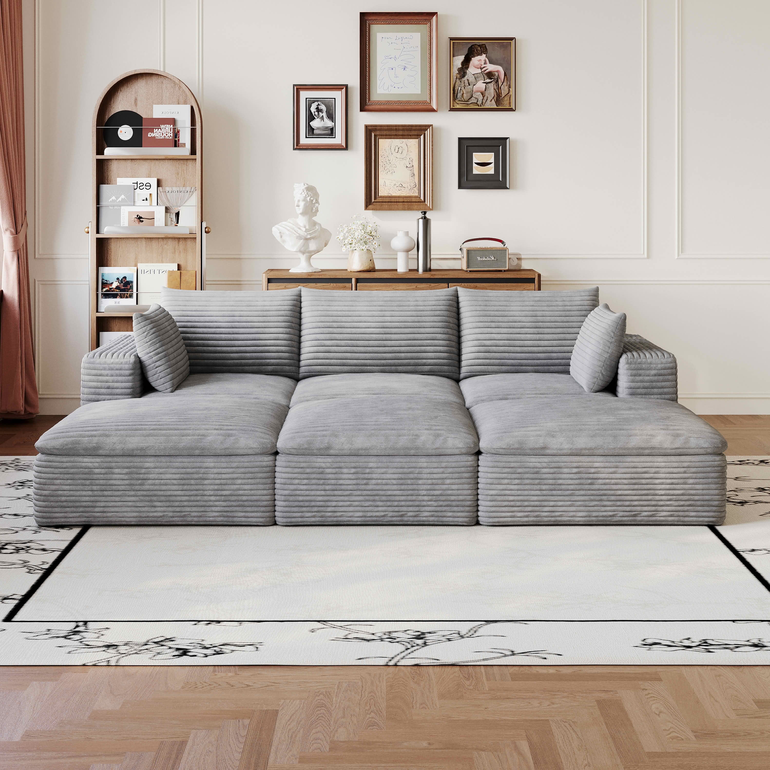 MAYEERTY 102.4 Inch Cloud Modular Sofa, Corduroy Deep Seat Couch with Double‑Layer Removable Cushions, No‑Assembly DIY Combination Sponge Sofa for Living Room Bedroom Conference Room Apartment