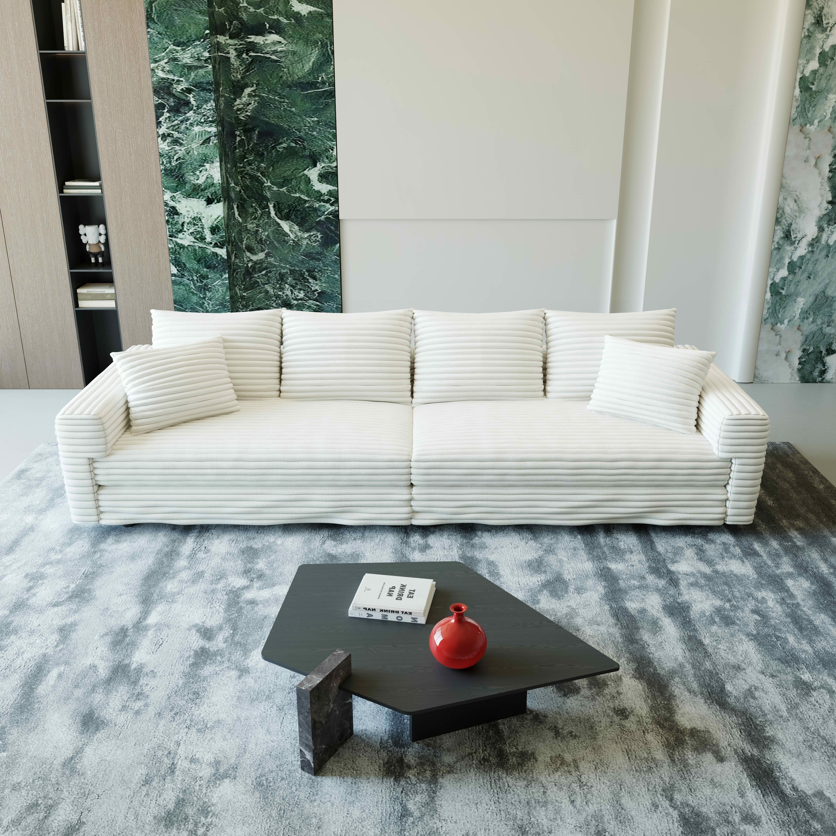 MAYEERTY 102.4" Plush Corduroy 4‑Seat Cloud Sofa, Modern Comfy Upholstered Deep Seat Couch with Soft Pillows, Convertible Sofa Lounge Chair for Living Room Bedroom