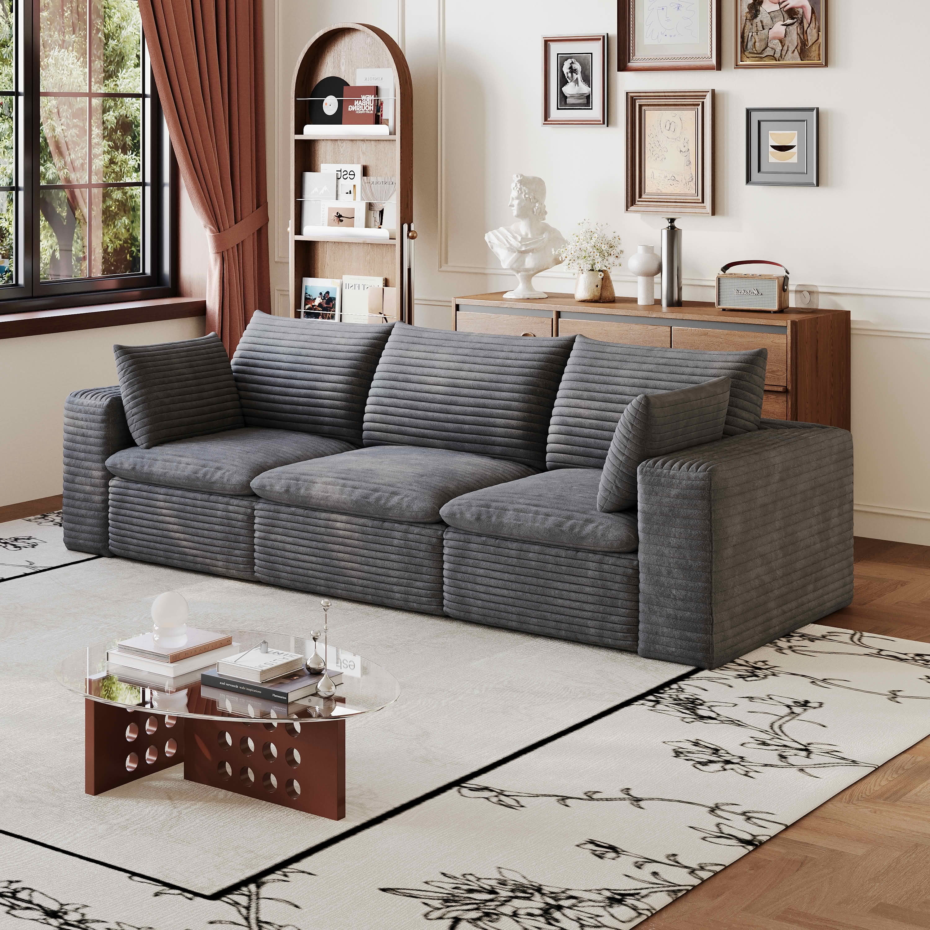 MAYEERTY 102" Corduroy Cloud Sofa, Modular Deep Seat Couch with Removable Cushion & Double-layer Structure, No Assembly Leisure Sofa for Home & Office