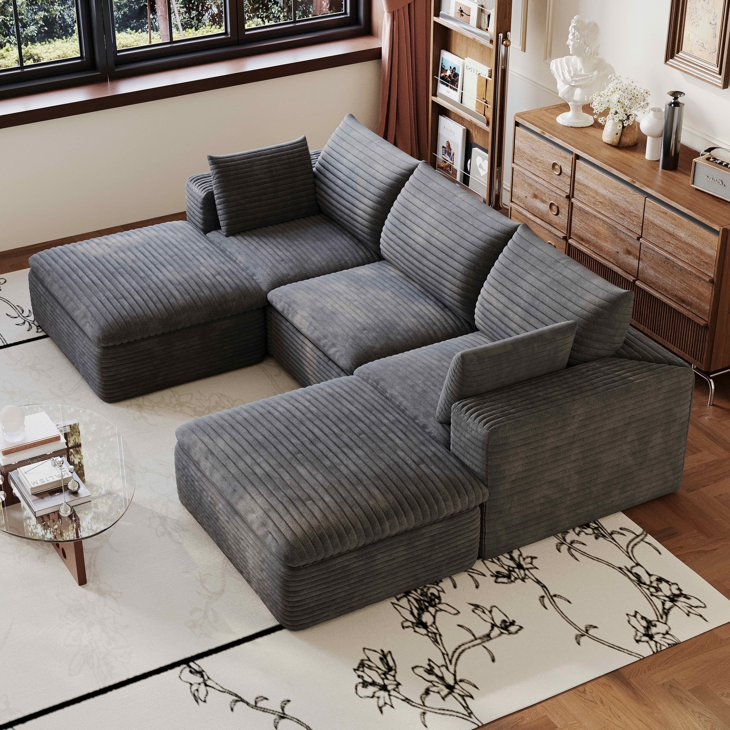 MAYEERTY 102" Corduroy Cloud Sofa, Modular Deep Seat Couch with Removable Cushion, Double-Layer Design, No Assembly Leisure Sofa for Home & Office