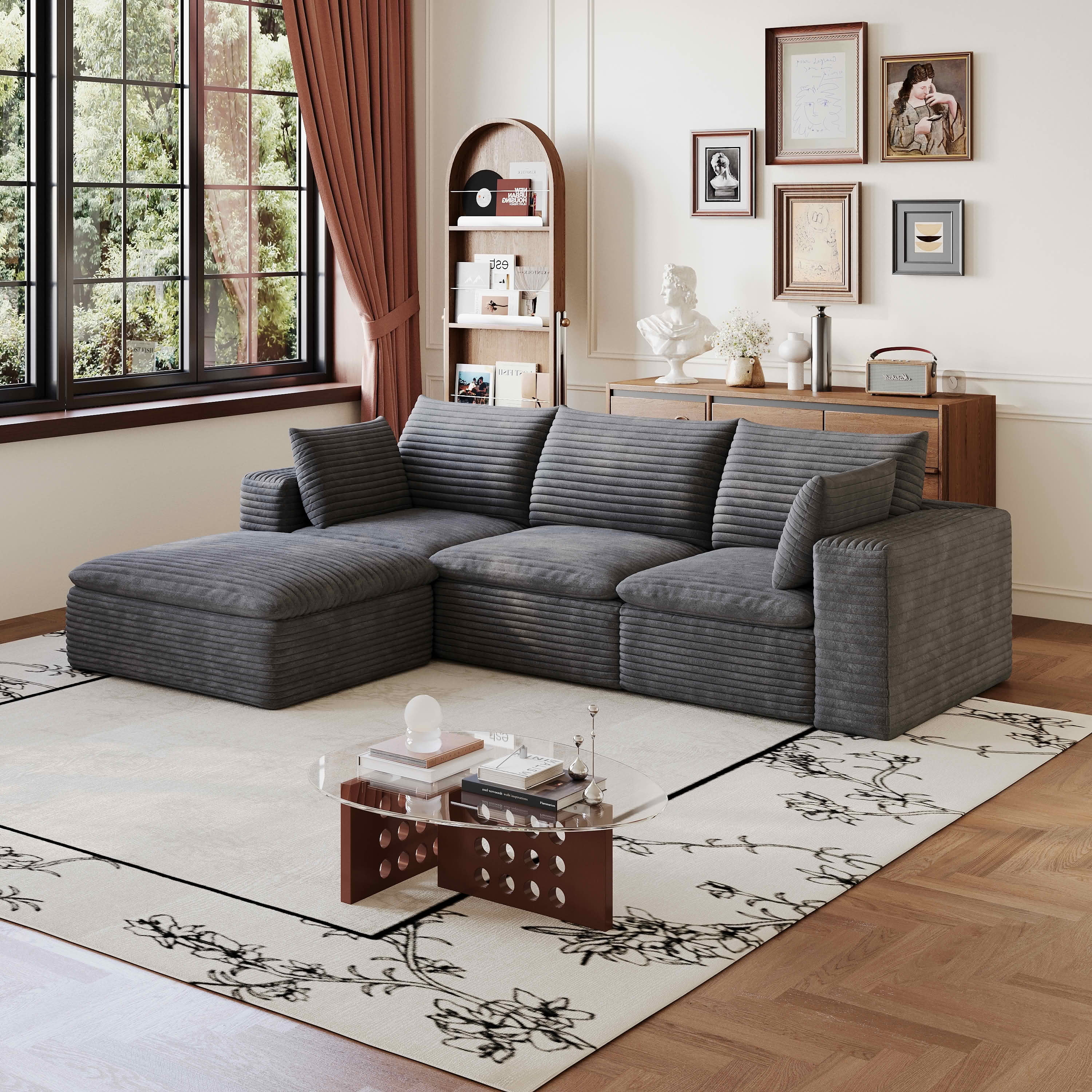 MAYEERTY 102" Corduroy Cloud Sofa, Modular Deep Seat Couch with Removable Cushion, Double-Layer Design, No Assembly Leisure Sofa for Home & Office