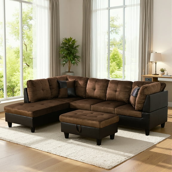 MAYEERTY 103.5" Modern Lint 3-Piece Couch Living Room Sofa Set，Brown