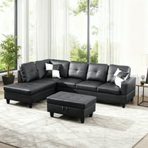 MAYEERTY 103.5" Modular Sofa, 3-Piece Sectional Couches for Living Room, Faux Leather Sofa Set with Ottoman, Black(Left)