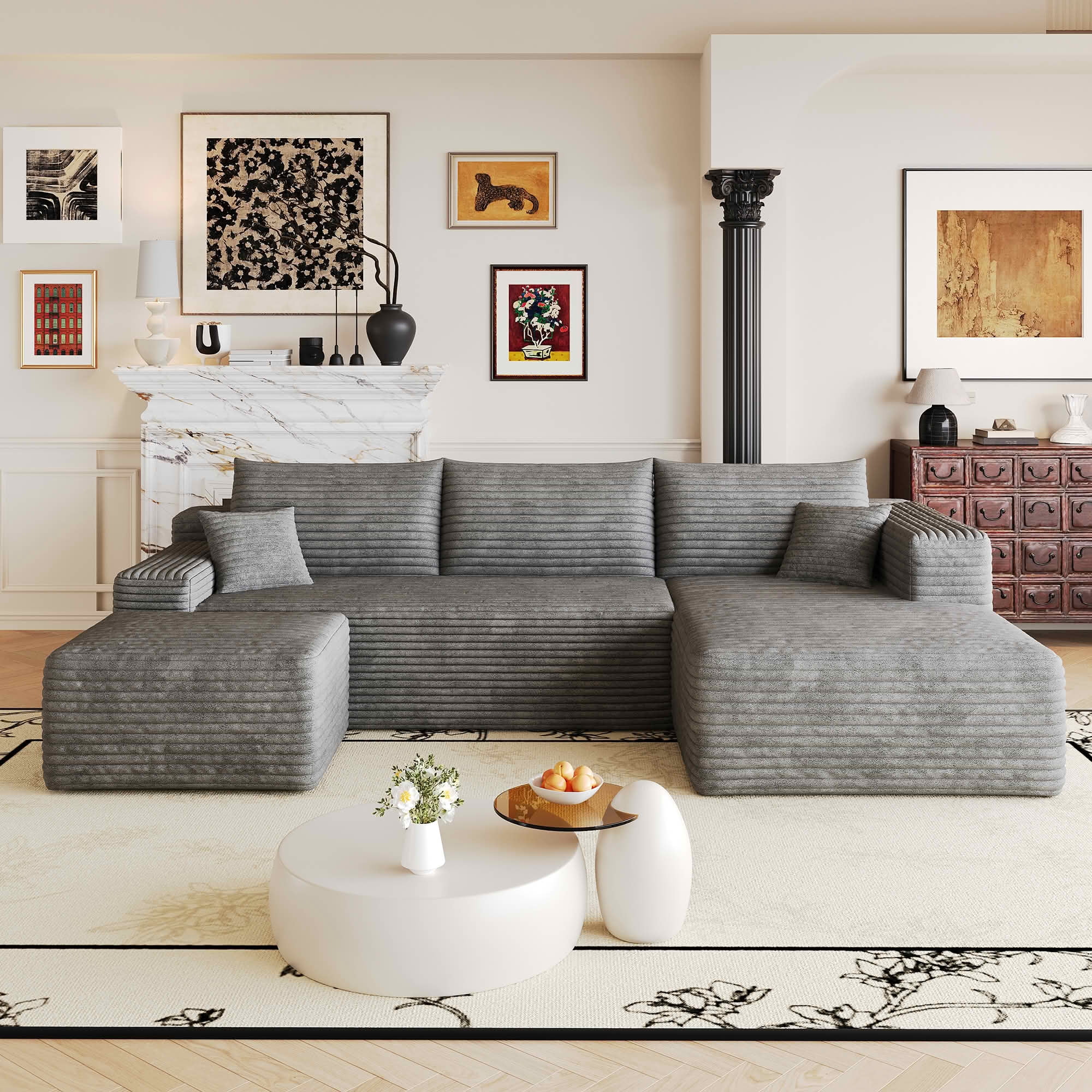 MAYEERTY 103 Inch Cloud L Shaped Sectional Sofa, Plush Corduroy Deep Seat Corner Couch, No Assembly Modern Minimalist Sofa for Living Room Apartment