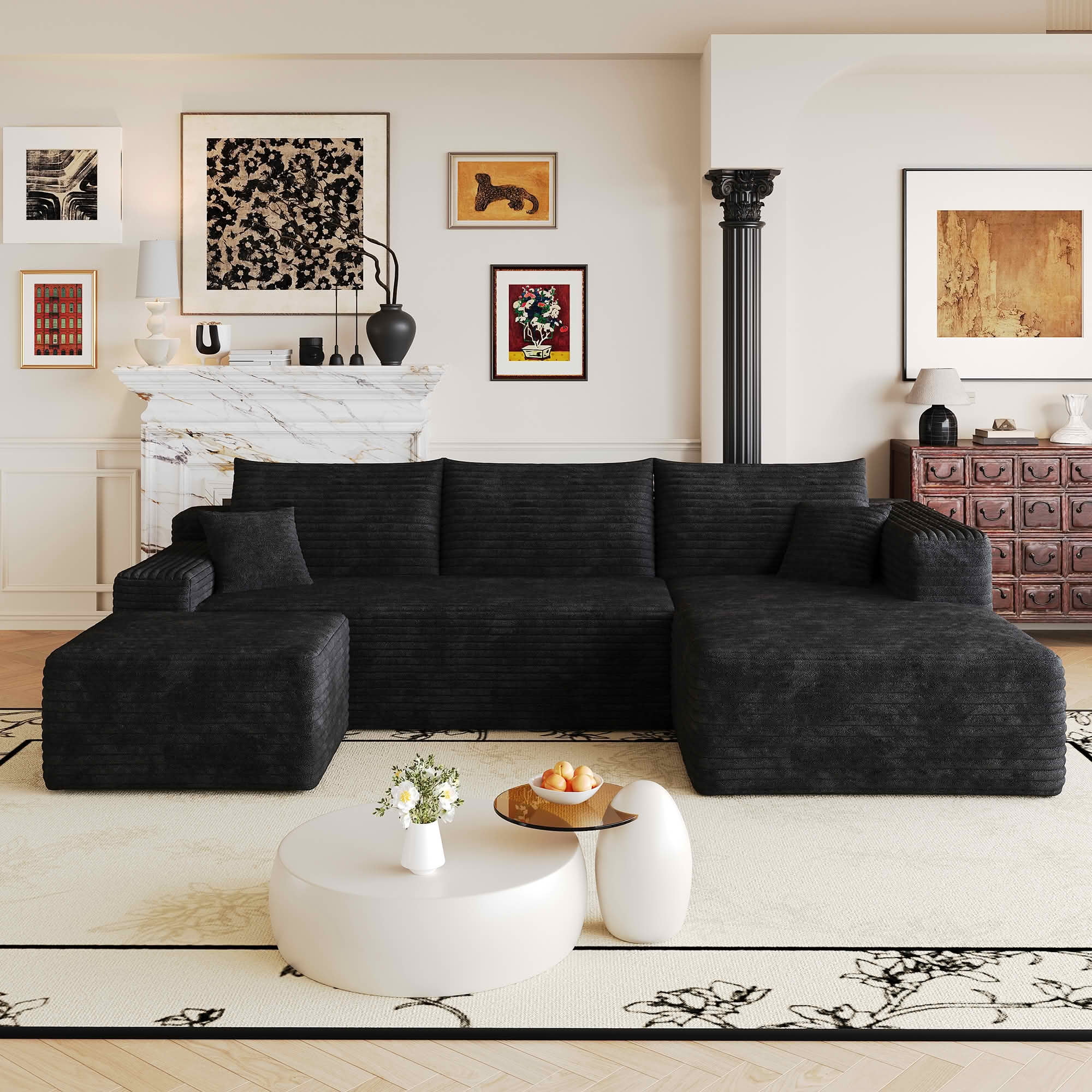 MAYEERTY 103 Inch Cloud L Shaped Sectional Sofa, Plush Corduroy Deep Seat Corner Couch, No Assembly Modern Minimalist Sofa for Living Room Apartment