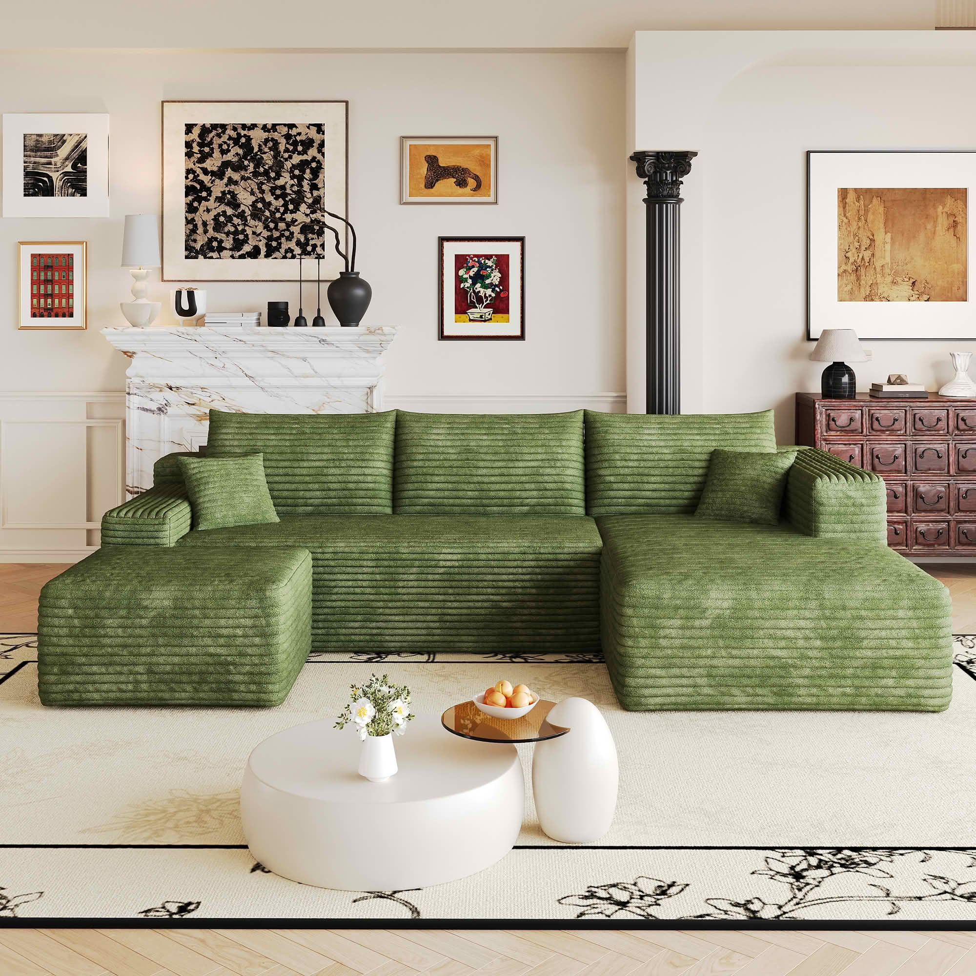 MAYEERTY 103 Inch Cloud L Shaped Sectional Sofa, Plush Corduroy Deep Seat Corner Couch, No Assembly Modern Minimalist Sofa for Living Room Apartment