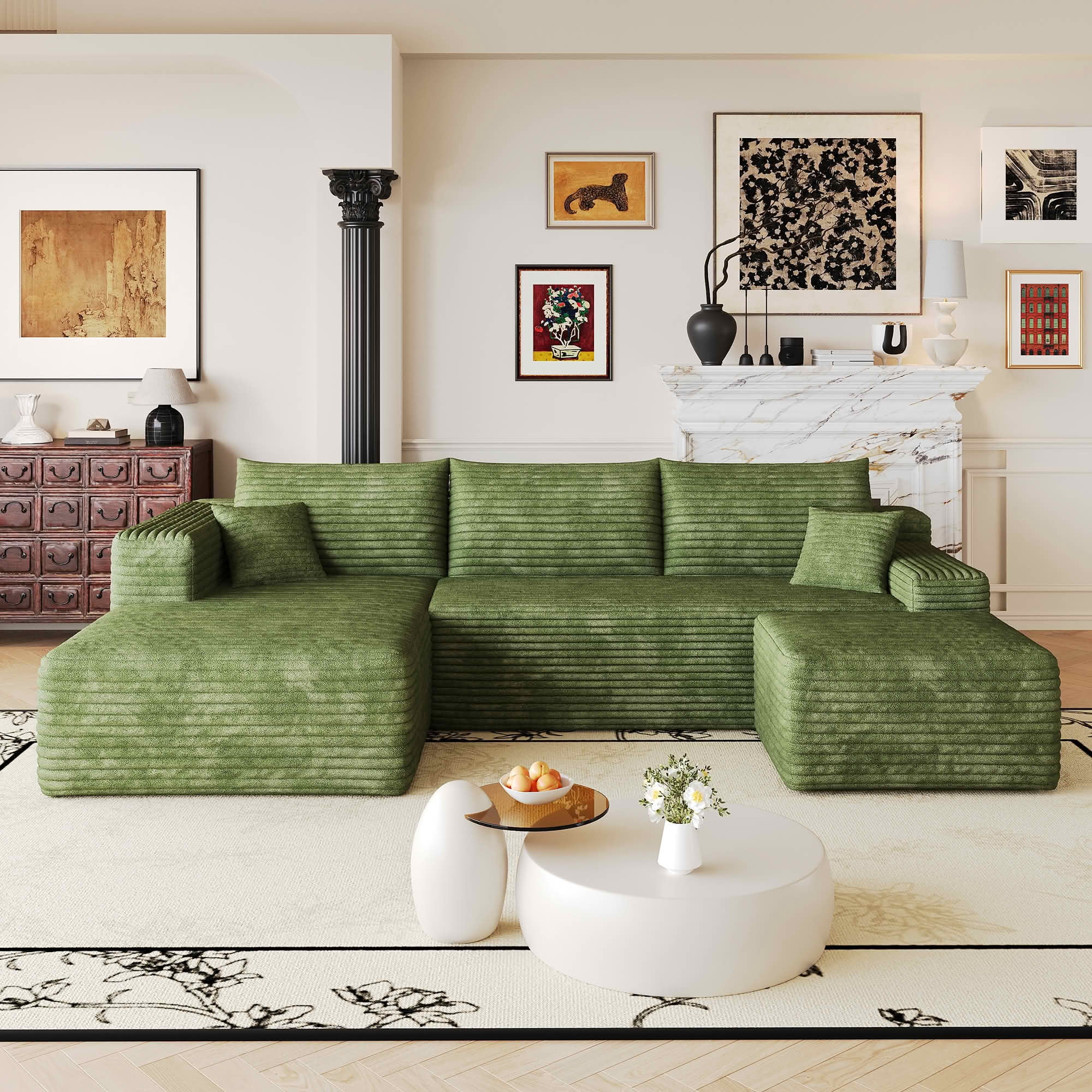 MAYEERTY 103 Inch Cloud L Shaped Sectional Sofa, Plush Corduroy Deep Seat Corner Couch, No Assembly Modern Minimalist Sofa for Living Room Apartment