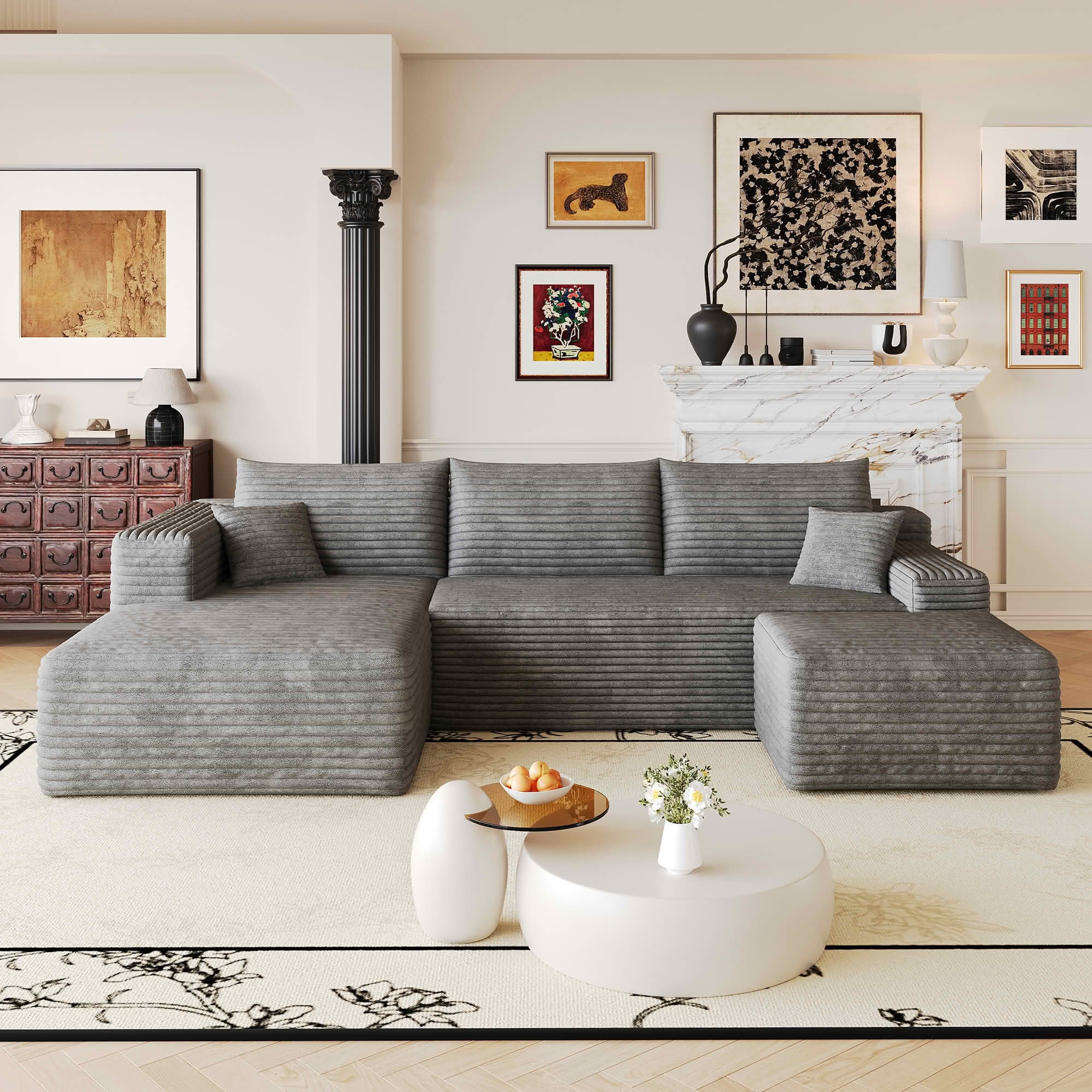 MAYEERTY 103 Inch Cloud L Shaped Sectional Sofa, Plush Corduroy Deep Seat Corner Couch, No Assembly Modern Minimalist Sofa for Living Room Apartment