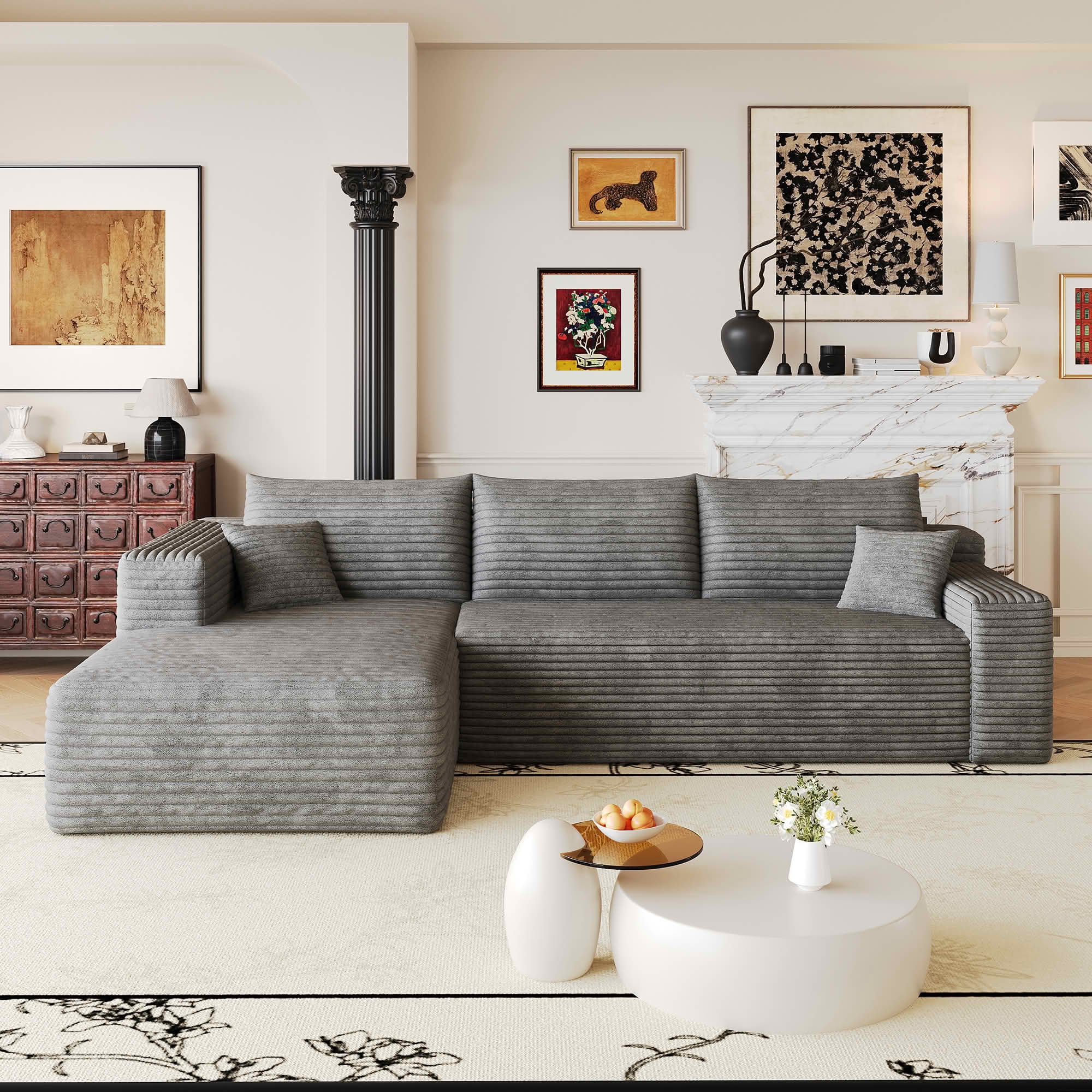 MAYEERTY 103 Inch L‑Shaped Cloud Sectional Sofa, Modern Minimalist Deep‑Seat Corner Couch, Plush Corduroy Upholstered Reversible Sofa, No‑Assembly Required for Living Room Apartment
