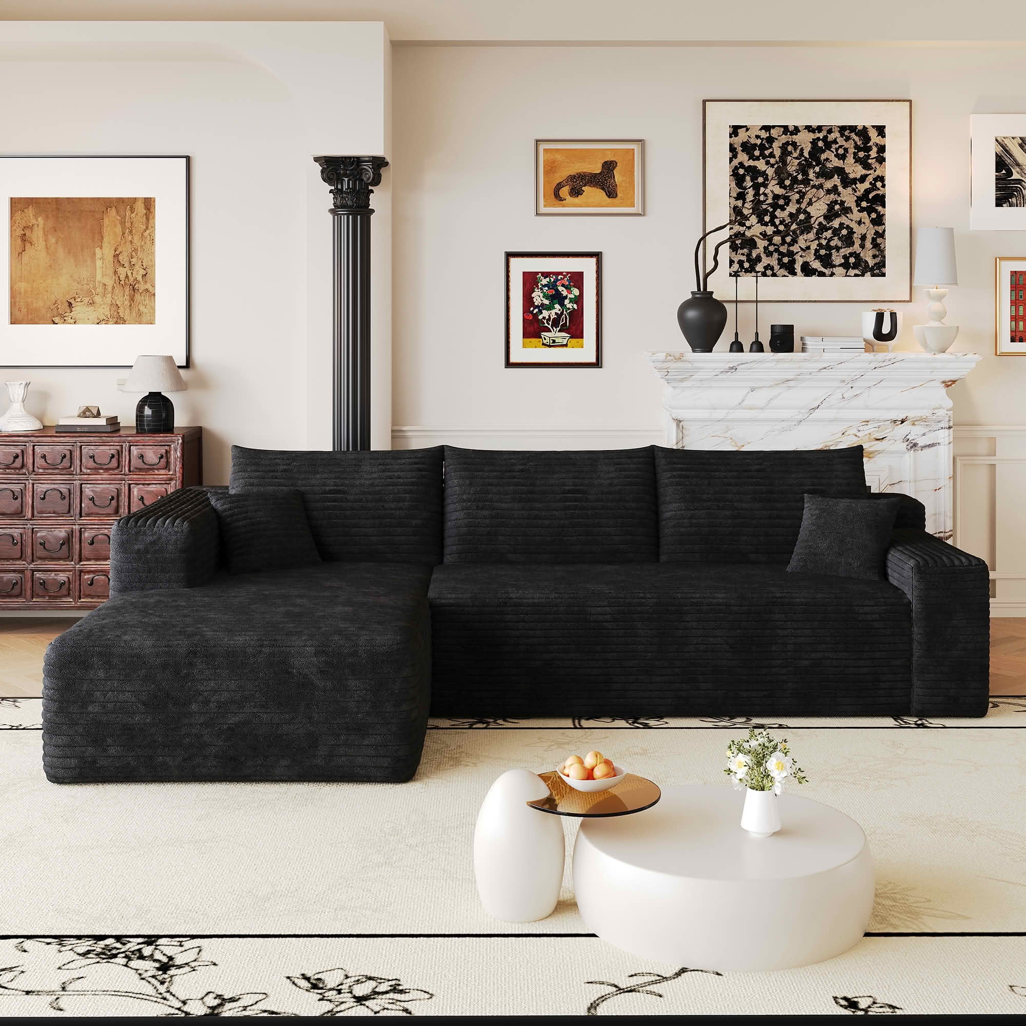 MAYEERTY 103 Inch L‑Shaped Cloud Sectional Sofa, Modern Minimalist Deep‑Seat Corner Couch, Plush Corduroy Upholstered Reversible Sofa, No‑Assembly Required for Living Room Apartment